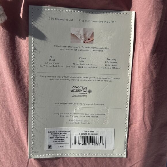 New Casaluna Supima Percale Sheet Set King Size 4 Piece Set Rose - Picture 3 of 4